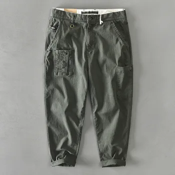Jesień i zima nowe męskie bawełniane gładkie multi-pocket casual vintage spodnie Z337