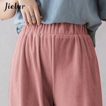 Jielur szerokie aksamitne spodnie damskie casual spodnie z wysokim stanem temat spodnie modne damskie wiosna jesień nowe uniwersalne miękkie biegacze Lady