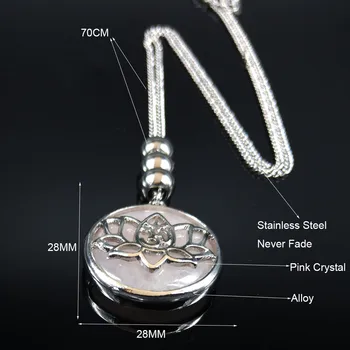 Joga Budda Lotos różowy kryształ stal nierdzewna długie naszyjniki kobiety kolor srebrny koraliki naszyjnik biżuteria colgante mujer N20295