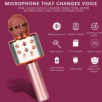 Karaoke Mikrofon Profesjonalny Bluetooth, Mikrofon Bezprzewodowy Głośnik Ręcznie Studyjny Nagrywania Na Mikrofon, Odtwarzacz Muzyczny Śpiew