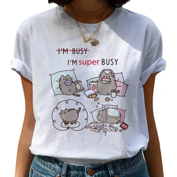 Kawaii Pusheen Harajuku koszulka Damska ładny kot śmieszne kreskówka koszulka Ullzang 90s anime koszulka moda Korea stylu top koszulka damska