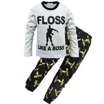 Kids Floss Like a Boss All Over Gaming Black Gold Cotton Long Pyjamas Youth Boys pajamas Children clothing set Boy pijamas PJS