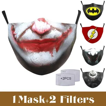 Klasyczny Joker cosplay wydruku maska do twarzy moda superbohater zmywalne i wielokrotnego użytku bawełniane tkaniny maski dorosły PM2.5 filtry papier do maski