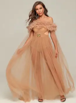 Kobiecy Zimowy Strój 2020 Sexy Off Shoulder Brown Плиссированное Maxi Długa Projektowe Modna Sukienka Vestido