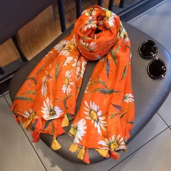 Kobiet mody luksusowej marki Daisy kwiatowy pędzelka wiskoza szal szalik panie miękkie głowy okłady pashmina ukradł islamski hidżab 180*90 cm