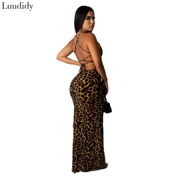 Kobiety Sexy Leopard Print Bandaż Bodycon Sukienka Na Wieczorne Przyjęcie Oparcia Nacięcie Sukienka
