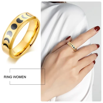 Kobiety faza Księżyca pierścionek złoto stal nierdzewna półksiężyc Викканское pierścień bogini biżuteria 6 mm rozmiar od 6 do 12