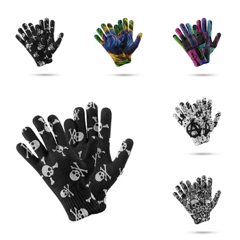 Kobiety i mężczyźni unisex 3d czaszka moda ciepłe rękawiczki odkryty ski ruch rękawice zagęścić mężczyźni ciepły ekran dotykowy dziane rękawice