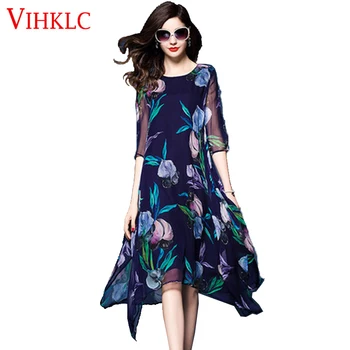 Kobiety wydruku sukienka jesienna moda koronki druku długie vestidos dobrej jakości kobiety Rosyjski styl codzienne jesienne sukienka C251