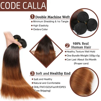 Kod Calla ombre kolor proste włosy wiązki z koronką przód brazylijski Remy włosów ludzkich 3 wiązki z 13*4 ucha do ucha przód