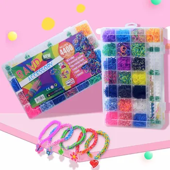 Koraliki zabawki zestaw 4400 szt krosno paski zestawy loom gumki Rainbow ręczne maszyn dziewiarskich handmade DIY kolor gumy DIY dzieci