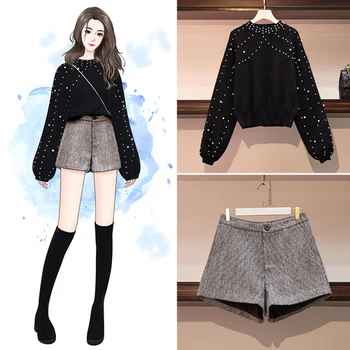 Koreański 2 Szt. Zestawy Odzieży Dla Kobiet Plus Size Sukienka Sweter Sweter I Szare Spodenki Stroje Koreański Modny Zestaw 2019 Jesień Zima