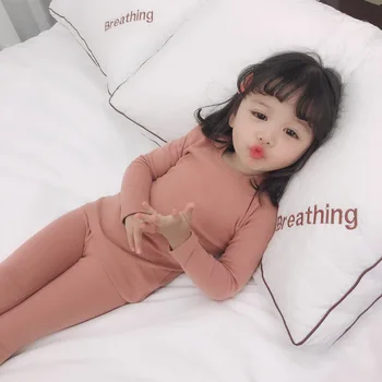 Koreański styl 2019 Wiosna chłopcy dziewczęta czystej bawełny wełny lycra kolor piżamy zestawy odzież dziecięca zestaw bluzki i spodnie 2 szt. garnitury
