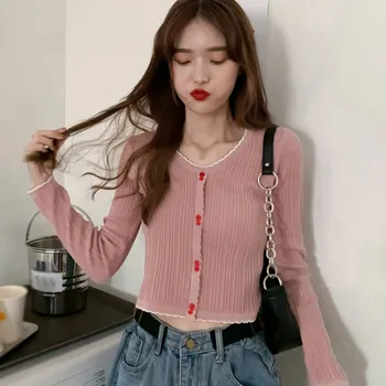 Koreański styl koszulka Damska Patchwork V-neck z długim rękawem t-shirt cienki sweter z dzianiny moda sexy cienkie topy jeden rozmiar nowy
