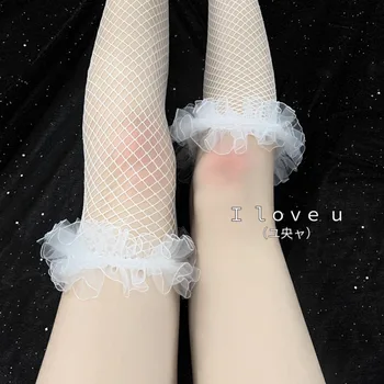 Koronki siatkowe ażurowe skarpetki cienkie rajstopy powyżej kolana słodkie trójwymiarowe netto długie skarpety na nogi kobiece pończochy powyżej kolana