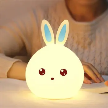 Królik 7 kolorów Krzemionkowy lampa Led USB Night light dla dzieci dla dzieci prezent kreskówka dekoracyjne lampy nocne