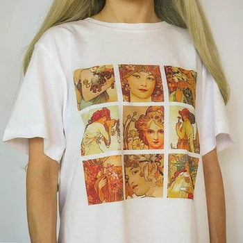 Kuakuayu HJN Alphonse Mucha Art Print koszulka letnia moda męska top z krótkim rękawem bawełniana koszulka