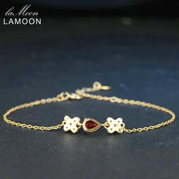 LAMOON Teardrop 5x7mm 2.1 ct czerwony rubin 925 srebro-biżuteria S925 bransoletka-opiekuna LMHI037