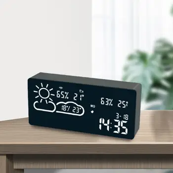 LED Digital Alarm Clock Radio With Temperature Humidity Clock APP Smart School Time Alarm Clock Weather WIFI World Time Weather