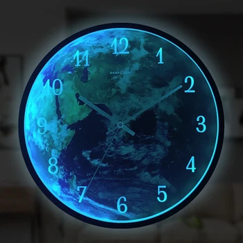 LED światło i dźwięk podwójna kontrola świecące zegar ścienny creative earth home clock salon ozdobne zawieszki zegarki