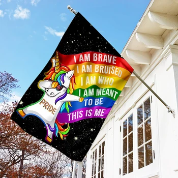 LGBT duma flaga Jednorożec jestem odważny miłość to miłość zewnętrzne dekoracji domu ozdoby do ogrodu ścienny wiszący wytrzymały materiał