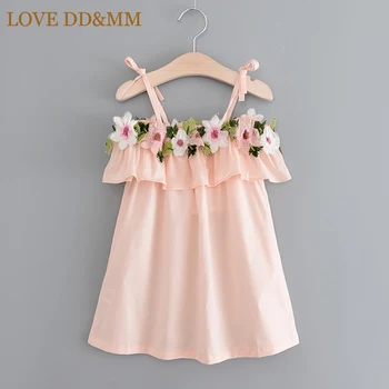 LOVE DD&MM Girls Clothing Dresses 2020 Girls Summer New Fashion słodki bawełniany kołnierzyk haft kwiat wiązka sukienka