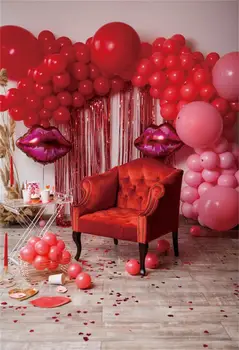 Laeacco Happy Valentine ' s Day Red Balloon Warm Decor Party Love Sofa Interior Photographic Background Photo background Photostudio