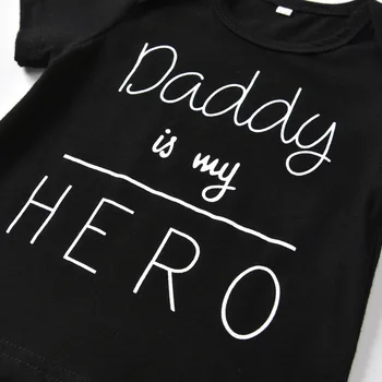 Letnia odzież dla dziewczynek tata-mój bohater koszulka z krótkim rękawem bluzki+spodnie+opaska na głowę dziecko stroje zestaw