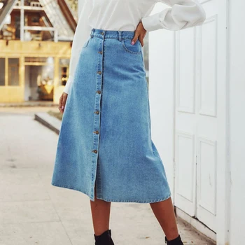 Letnie damskie eleganckie rocznika długie spódnice damskie 2020 retro jeansowe damskie wypłukane niebieskie jeansowe spódnice z wysokim stanem spódnice damskie