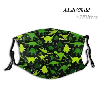 Lil Dinos 1 Custom Design For Adult Child Mask Anti Dust Filter Print Są Zmywalni Face Mask Dinosaurs Dinos Cute Green