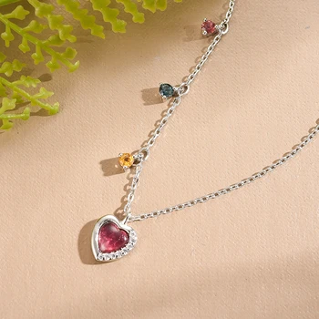 Lotus Fun naturalny turmalin kamienie romantyczna miłość Serce naszyjnik prawdziwe srebro próby 925 biżuterii naszyjniki dla kobiet
