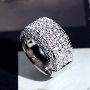 Luksusowe 925 srebro obrączki wieczności z cyrkonu dla mężczyzn 3ct CZ Kryształ obietnica obrączka palec Bague