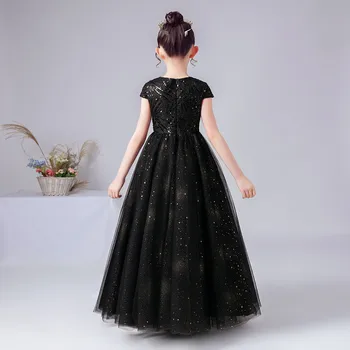 Luksusowe Formalne Suknie Wieczorowe Błyszczące Cekiny Czarna Sukienka Księżniczki Dziewczyny Długie Ślubne Kwiat Młodsze Sukienki Panny Młodej