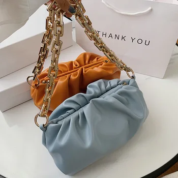 Luksusowy projekt torby kobiety torba 2021 nowa moda złoty łańcuch dźwigać plisowane sztuczna skóra chmura kopertówka damskie portfele