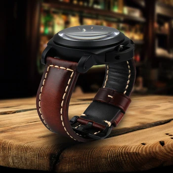 MAIKES wysokiej jakości skóra naturalna watchband Czarna klamra akcesoria do zegarków seiko pasek do godziny 22 mm 24 mm 26 mm bransoletki