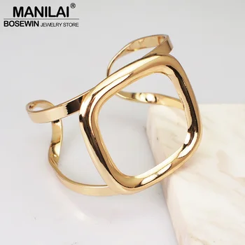 MANILAI stop hollow kontrakt styl bransoletki dla kobiet oświadczenie Femme metal mankiet bransoletka akcesoria biżuteria