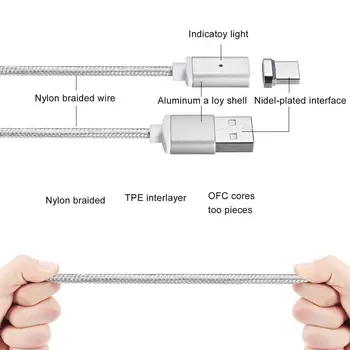 Magnetyczny kabel USB Type C 2.4 A USB C kabel szybkiego ładowania kabel do transmisji danych Type-C ładowarka USB kabel do Nexus 5X,6P,OnePlus 2 3 5 USB-C