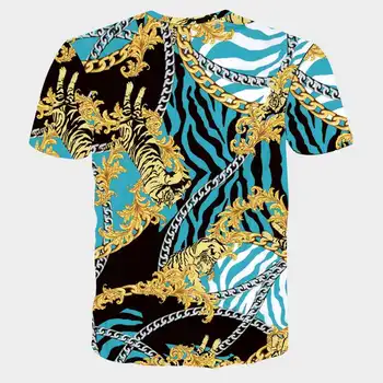Marka odzieżowa Blue T-shirt Men Luxury Baroque T shirts Gothic 3D Golden Flower Royal Men Clothes 2019 Summer Casual Tops Tees