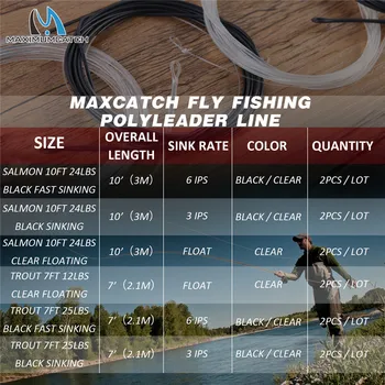Maximumcatch 2 szt. 5-12 metrów 10-25 funtów kanekalon rdzeń Fly Fishing Poly Leader Line 3-6ips Floating/Sinking leader Fishing line