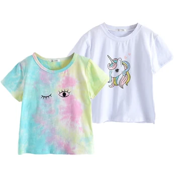 Melario Fashion Unisex T-shirt Children Girls Short Sleeves Tie Dye Tees Baby Kids bawełniane bluzki dla dziewczynek ubrania od 2 do 6 lat