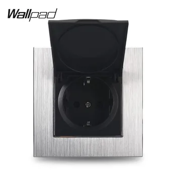 Metal 16A EU Socket with Dust Cap Wallpad 86*86mm 110V-240V AC Silver Metal Wall Panel Power Supply 16A Schuko Socket with Claws