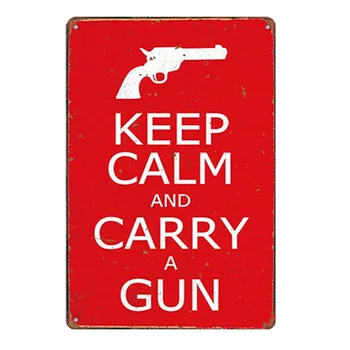 Metal Wall Art Warning Tin Room Decor, Vintage Plate Keep Calm and Carry a Gun Retro Plate Decoration for Home Room Design