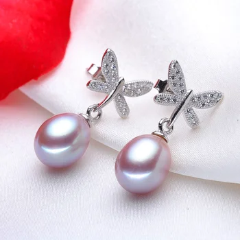 Moda 925 srebro biżuteria Kolczyki perły naturalne,prawdziwe słodkowodne perły kolczyki biżuteria dla córki kochanek modny prezent
