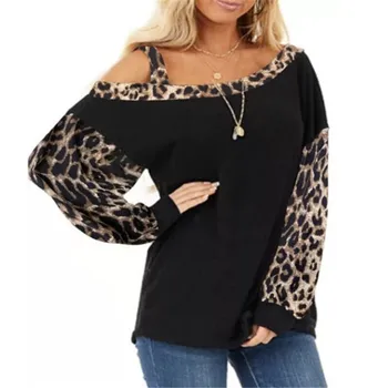 Moda Leopard Print Bluzka Koszula Temat Zimne Ramię Bluzki Casual Jesień Zima Panie Kobiety Z Długim Rękawem Sweter Blusas