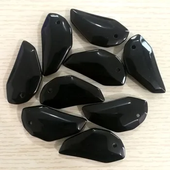 Moda naturalny czarny kamień onyks indywidualne wilcze zęby kształt naszyjnik Urok dla mężczyzn biżuteria naszyjnik wykonanie 6 szt.