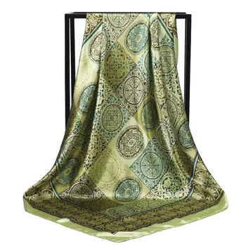 Moda szal jedwabny szalik retro wiatr geometryczny totem symulacja 90 x 90 cm kwadratowy damski szalik muzułmańskie chusty i miękkie nosidła