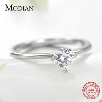 Modian Minimalism Clear CZ Heart Palec pierścień dla kobiet 925 srebro ślub zaręczyny oświadczenie moda wykwintne biżuteria