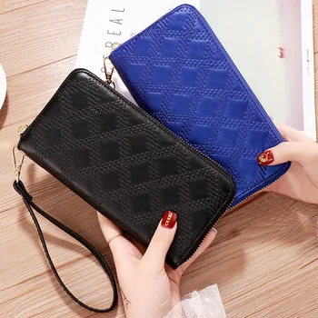 Modne damskie skórzane portfele 2020 długie torebki dla kobiet zewnętrzny kopertówka skóra syntetyczna koreański biały czarny czerwony standardowe portfele