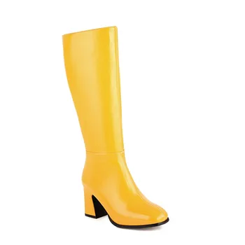 MoonMeek 2020 nowy nabytek buty do kolan, grube buty na obcasie kwadratowy nosek buty damskie zima kolorem damskie buty czarny żółty