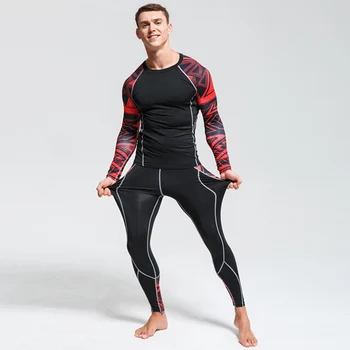 Męski i kobiecy strój sportowy t-shirt siłownia uciskowe legginsy crossfit biegowe stroje bielizna termoaktywna MMA Rashard kit S-4XL